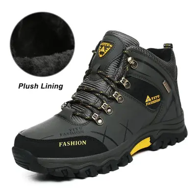 (army green, 42) Men&apos;s Hiking Boots Waterproof Snow Boots Leather Sneakers Male Outdoor Spo