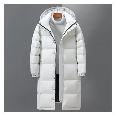 (white, XL) Down Jacket Men&apos;s Knee Length Winter Outdoor White Duck Down Hooded Jacket