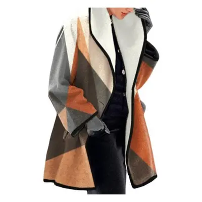 (orange, L) Woman Winter Coat Contrast Color Casual Turn-down Collar Cardigan Loose Keep Warm Ko