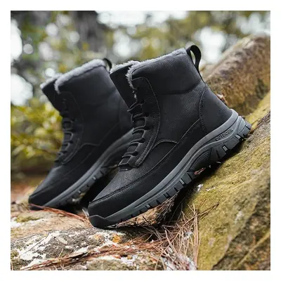 (black, 42) Tuinanle Men Snow Shoes Casual Winter Plush Warm Boots Platform Sneakers Male High T