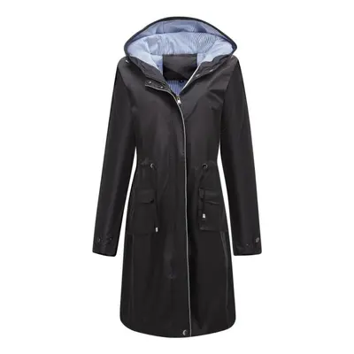 (black, M) Women&apos;s Windcheaters Hooded Long Loose Coat With Side Pocket Outdoor Light Rain 