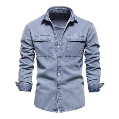 (blue, XL) Usegiraffe 100% Cotton Denim Jackets Men Casual Solid Color Pocket Thin Jacket For Me