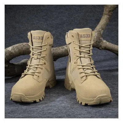 (beige, 41) Tuinanle High Top Boots Hiking Outdoor Hunting Travel Waterproof Hard-wearing Men Sh