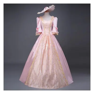 (pink, XXXL) (su)womens Gothic Vintage Dress Steampunk Retro Court Princess Half Sleeve Dress