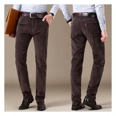 (coffee, 38) Autumn Winter New Men&apos;s Corduroy Casual Pants Business Fashion Solid Color Ela