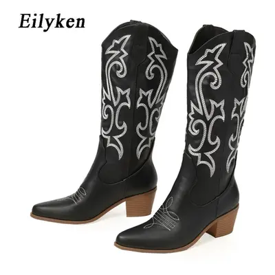 (black, 38) Eilyken Retro Autumn Winter White Knee High Boots Big Size Women Comfy Walking Femal