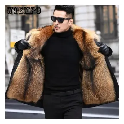 (as the picture, 3XL) Large Fur Collar Down Jacket Men&apos;s Winter Thick Cotton Jacket Regular