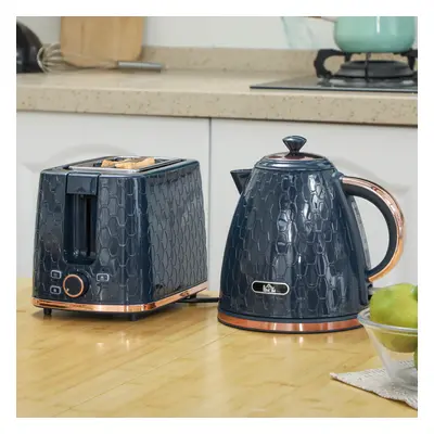 HOMCOM Kettle and Toaster Set 1.7L Fast Boil Kettle & Slice Toaster Set Blue