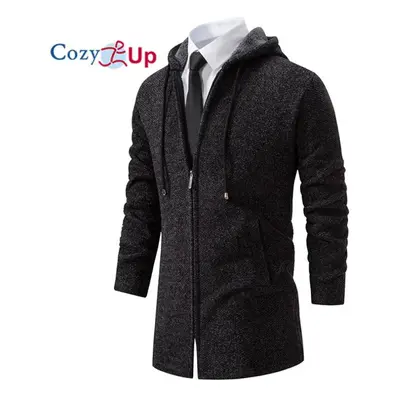 (dark gray, XL) Cozy Up Men Fleece Windbreaker Thick Long Trench Coat Solid Winter Cardigan Casu