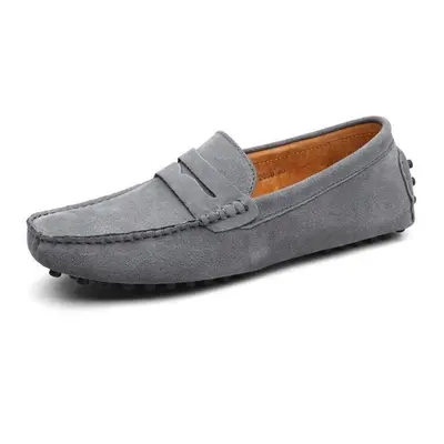 (grey, 43) Size Mens Casual Peas Shoes Suede Leather Men Loafers Moccasins Slip On Flats