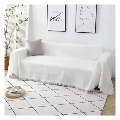 (white, 90*210cm) Sofa Towel Throw Blanket Solid Color Knitting Sofa Covers Blanket Plaid Towel 