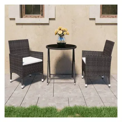 vidaXL Piece Garden Bistro Set Poly Rattan and Tempered Glass Brown