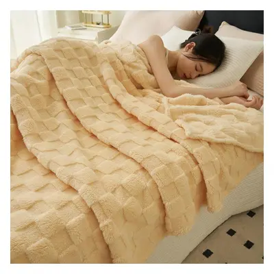 (tan, 150*200cm) Single Piece Coral Pile Blanket Comforter Nap Sofa Blanket Cover Blanket