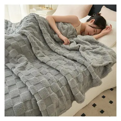 (grey, 180*200cm) Single Piece Coral Pile Blanket Comforter Nap Sofa Blanket Cover Blanket