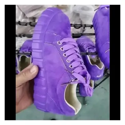 (purple, 42) Round-toe Thick-soled Front Lace-up Canvas Shoes Women&apos;s Large Size Single Sho