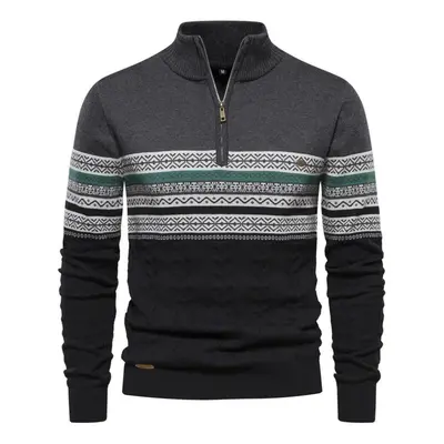 (grey, XL) Autumn And Winter Trend Stand Collar Men&apos;s Retro Casual Warm Sweater Semi-zipper