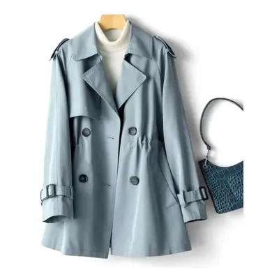 (blue, M) Trench Coat Women Autumn Double-breasted Solid Color Casual Jacket Versatile And Comfo