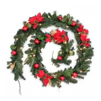 WeRChristmas Pre-Lit Decorated Garland Illuminated with Warm White LED Lights, feet - Red/Gold