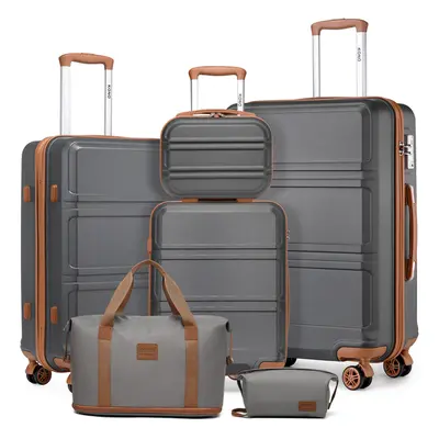 (Grey and Brown) Pieces ABS Hard Shell Suitcase Set With Duffel Bag And Toiletry Bag