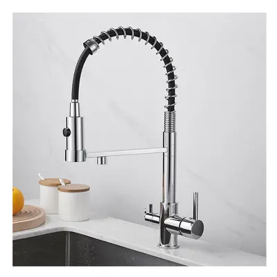 (Chrome) Pull Down Filter Kitchen Faucet Way Drinking Pure Water Faucets Brass 360Â° Flexible Pu