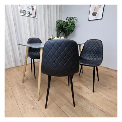 Rectangle grey tulip table + black gem chairs