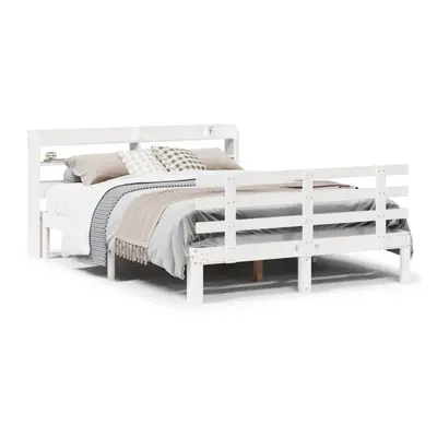 vidaXL Bed Frame with Headboard Bed Base White 160x200 cm Solid Wood Pine