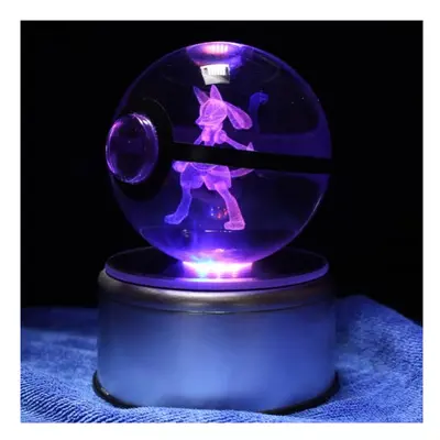 Lucario Pokemon Glass Crystal Pokeball with Light-Up LED Base Ornament 80mm Size