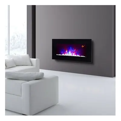 TruFlame LED Side Lit (7 colours) Wall Mounted Flat Glass Electric Fire with Log and Pebble Effe