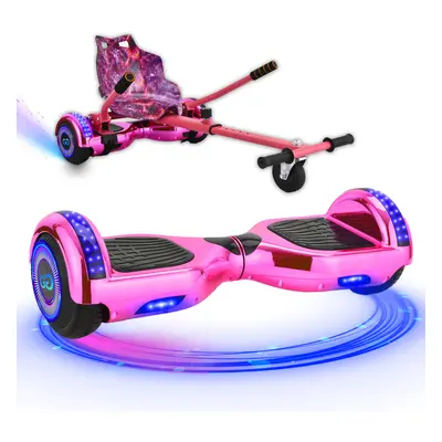 (Chrome Pink Bundle) 6.5'' Hoverboard and Hoverkart Go Kart LED Bundle