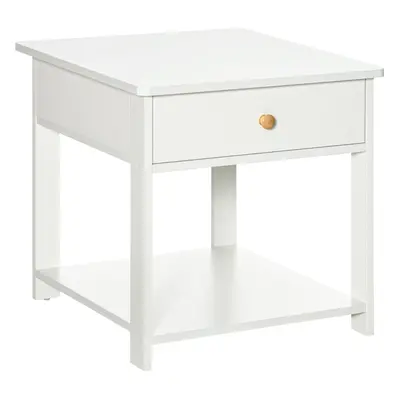 HOMCOM Bedroom Bedside Table, Sofa Side Table with Drawer and Shelf, White