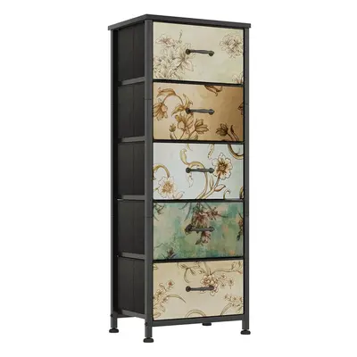 (5-drawer) Water chamber chest of drawers with drawers, tall fabric dresser with floral print