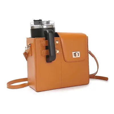 (Light Brown) Outdoor Crossbody Water Cup Storage Bag, Portable Multifunctional Water Bottle Hol