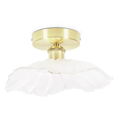 ValueLights Cassia Clear Glass Flower Detail Gold Flush Ceiling Light