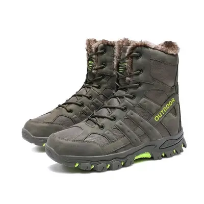 (green, 41) Tuinanle Men Winter Snow Boots Warm Men Hiking Boots High Quality Leather High Top B