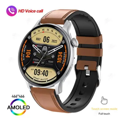 (brown, Leather) Sacosding New Women 466*466 Amoled 1.43" Screen Nfc Heart Rate Blood Pressure B