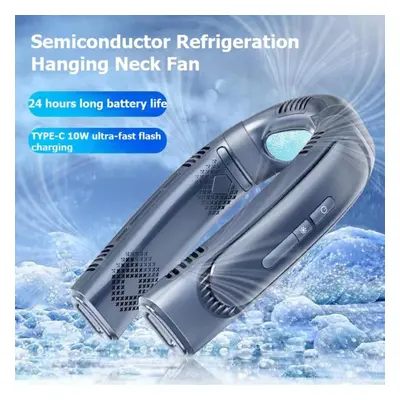 (blue) Portable Cooling Fan Penta-core Motor Summer Neck Fan 6000mah Usb Rechargeable Surround W