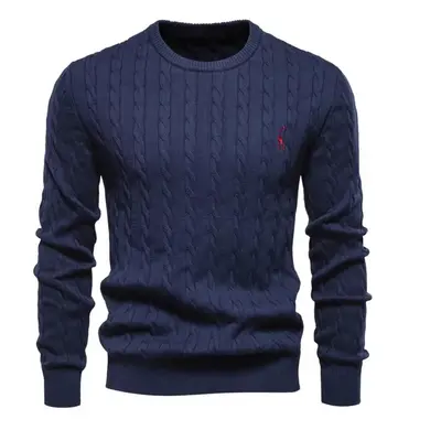 (navy blue, 65-75 kg) Aiopeson Mens Giraffe Embroidery Cotton Sweaters Round Neck Classic Twist 