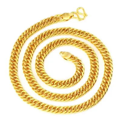 (as the picture, Gold 60cmï¼8mm)) Gold Plated Necklace For Men Twisted Glossy Double Button Nec