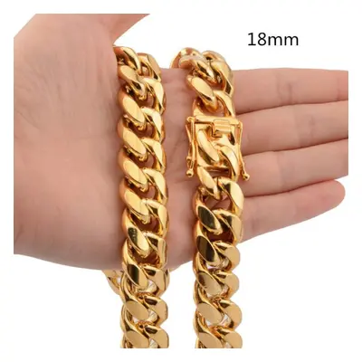 (gold, 18mm-65cm) Stainless Steel Curb Cuban Chain Necklace 40cm-75cm For Men Men Jewelry Castin