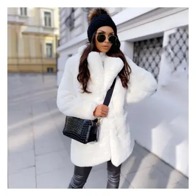 (white, 4XL) Women&apos;s Coat Winter Thickened Warm Faux Fur Coat Medium-length Lapel Women&apo