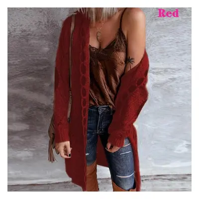 (red, 2XL) Women&apos;s Cardigan Sweater Coat Female Long Sleeve Casual Hooded Vintage Elegant S