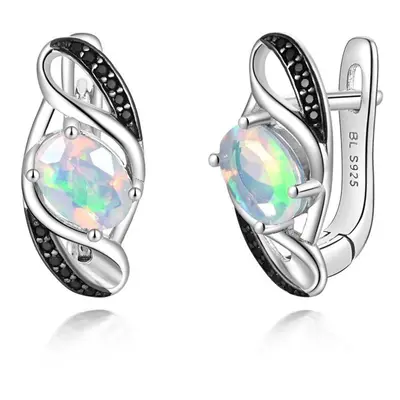 (white, M) 100% Natural Opal Clasp Earring Oval 5*7mm Real Gemstone Sterling Silver Fine Jewelry