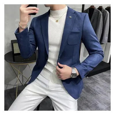 (royal blue, XXXXL) New Men &apos;s Blazer Youth Slim Casual Suede Blazers