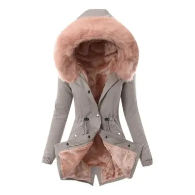 (pink, XXL) Ladies Coat Womens Winter Warm Thick Long Jacket Hooded Overcoat