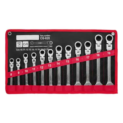 (as the picture) Ratchet Combination Wrench Set, 12-pack 8-19mm Metric, Chrome Vanadium Steel Ra