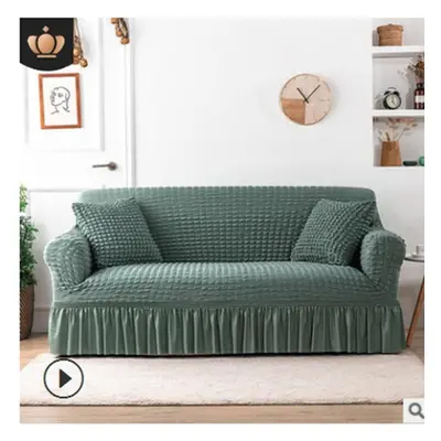 (light green, Three people 190-230cm) Ruffled Seersucker Sofa Cover For Living Room Thick Elasti