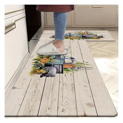 (160*200cm) 1pcs Farmhouse Style Kitchen Mats Wood Grain Element Rugs Non-slip Cushioned Bedside