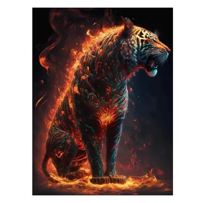 (grey, Round drill 50x65cm) Diy 5d Diamond Painting Flaming Animals Snake And Leopard Full Squar