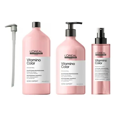 L'Oreal Serie Expert Vitamino Color - Pump - Shampoo 1500ml - Conditioner 750ml - Leave In Treat