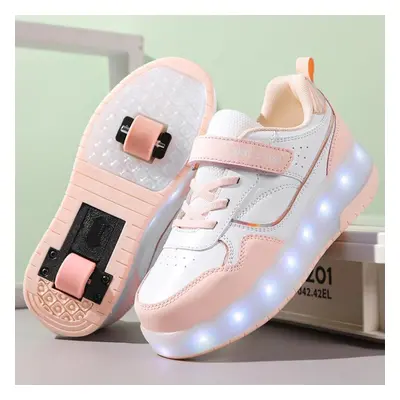 (white,pink, 32) Children&apos;s Luminous Sports Shoes Rubbing Shoes Children&apos;s Shoes Solid